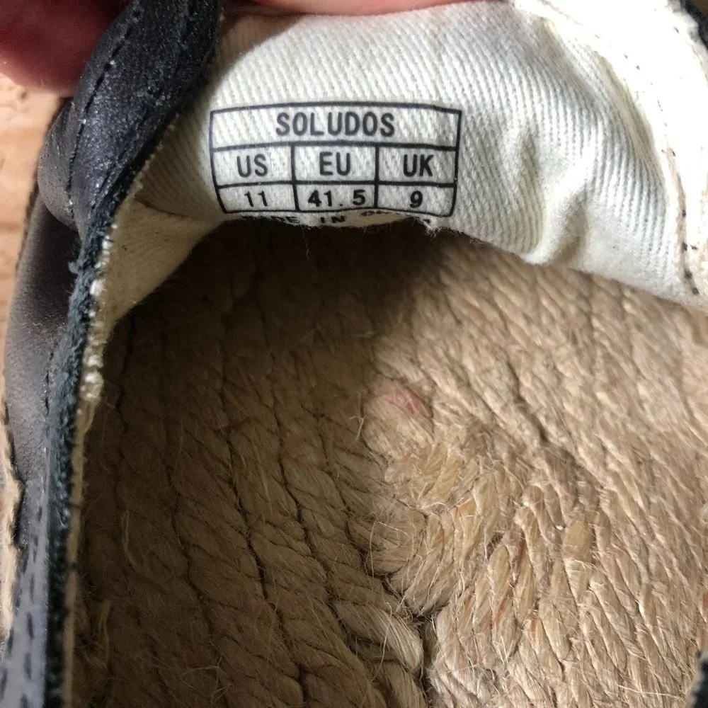 NWOT Soludos Black Leather Espadrille Smoking Slipper 11M
